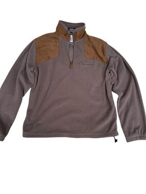 Ducks Unlimited Fleece 1/4 Zip Pullover Mens M Taupe Brown Suede Shooting Patch